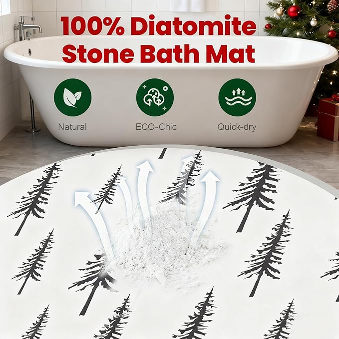 Black Stone Bath Mat - 24x16 Inch, Fast Absorbent Large Black and White Tree Stone Bath Mats for Bathroom Decor Quick Dry Non-Slip Shower & Bathtub & Drying Mat