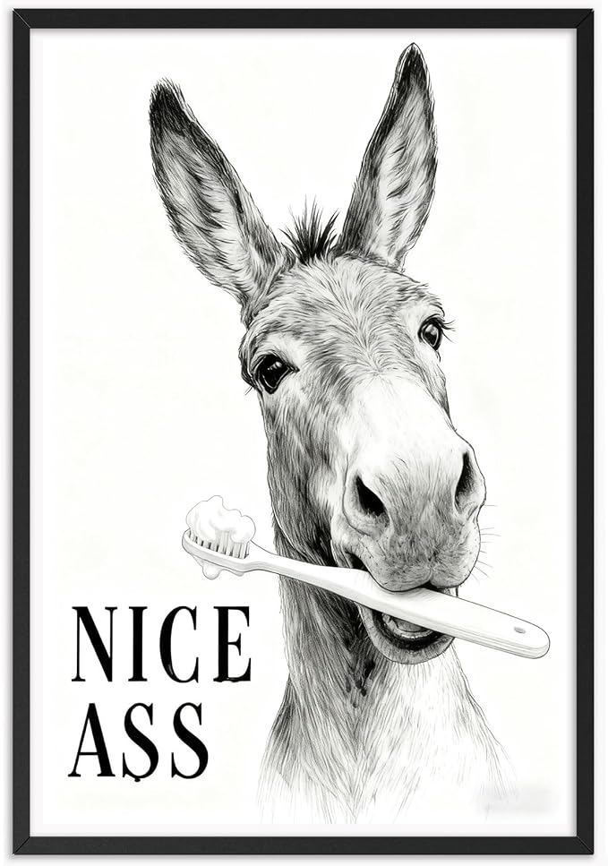 Funny Bathroom Wall Art Black and Grey Painting Prints with Nice Ass Quotes Framed Animals Artwork for Washroom Restroom Toilet Home Decoration Aesthetic Family Wall Decor 8X12 in Unframed