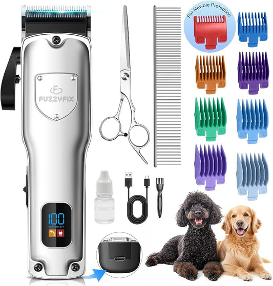 Dog Clippers for Grooming for Thick Heavy Coats, Professional Low Noise Cordless Dog Grooming Clippers Supplies Kit Rechargeable Pet Hair Trimmer with Stainless Steel Blade for Dogs Cats Pet