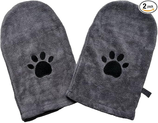 Penny & Niko Microfiber Pet Towel Mitts - Paw Cleaning and Drying Mitts/Gloves for Dogs and Cats (Gray, Standard - 2 Pack)