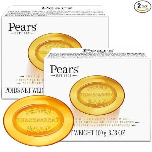 Pears Soap, Pure & Gentle with Natural Oils, 2-Pack – Transparent Amber Glycerin Soap for Pampered, Glowing Skin, 3.53 Oz Ea