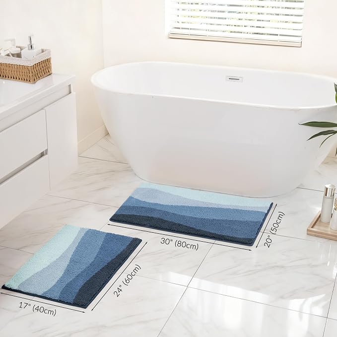 Exclusivo Mezcla Bathroom Rugs Mat 20x30, Extra Soft Non Slip Absorbent Microfiber Bath Rugs, Machine Washable Quick Dry Bath Mats for Bathroom Floor, Shower, Home Decor, Waved Blue