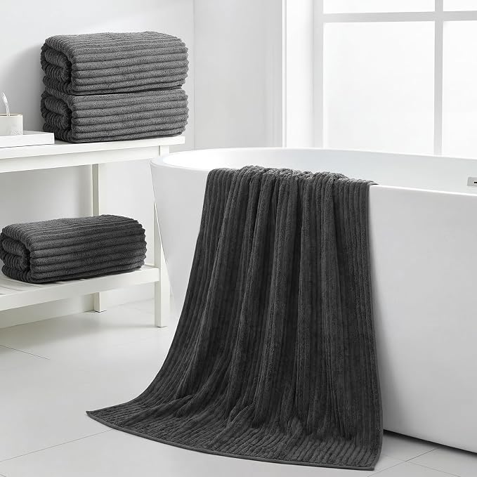 4 Pcs Extra Large Bath Sheets Set 35 x 70'' Oversized Microfiber Bath Towels for Adult Soft Absorbent Blanket with Hanging Loop for Pool Body Shower Gym Beach Spa(Gray)