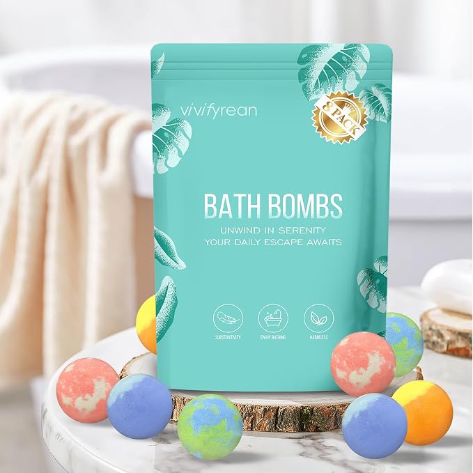 Bath Bombs for Women and Girls, Anniversary Birthday Gift, Natural Organic Fizzy Bath Bombs, Stress Relief, Self-Care Relaxation Home Spa, Pack of 8 in Bag, with Essential Oils & Epsom Salts, 4 Scents