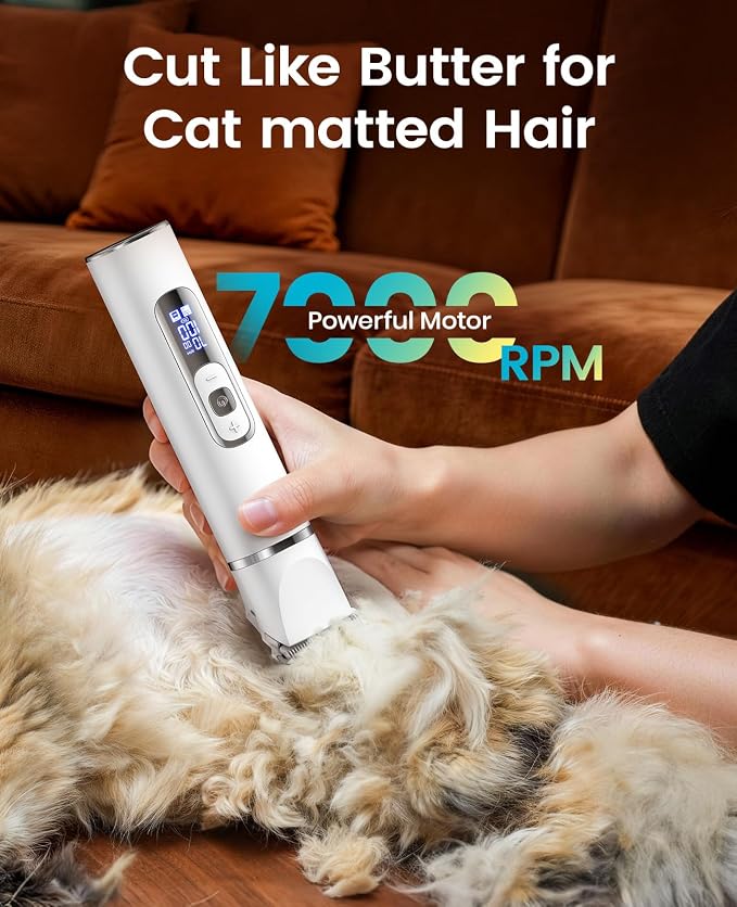 oneisall Quiet Cat Clippers for Matted Hair, 3 in 1 Cat Grooming Kit | LCD Display, Cat Hair Trimmer for Paw, 3 Speed, Cordless, IPX7 Waterproof Pet Clippers for Butt, Paw, Back, Ear, Face