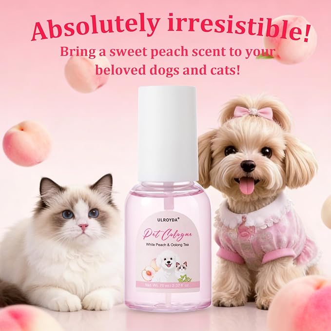 Premium Dog Cologne, Deodorant Perfume for Dogs and Cats, and Coat Spray, Long-lasting White Peach Oolong Scent, Keeps Dogs Fresh All Day, Suitable for Use Between Baths, 2.37 fl oz