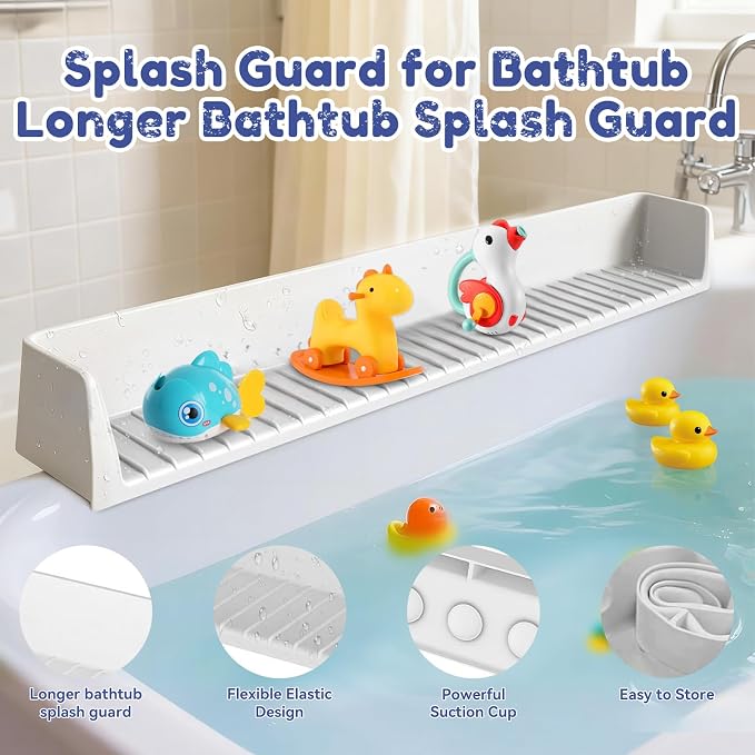 Splash Guard for Bathtub,Bathtub Organizer & Splash Guard,Safe Bathroom Waterproof Cover,Longer Silicone tub Waterproof cover-31.4in,Practical Bath Accessory