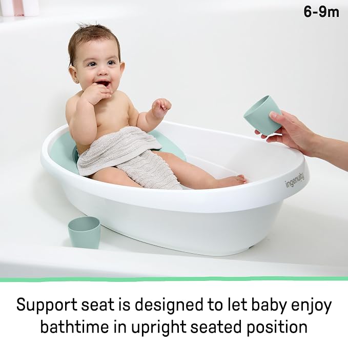 Ingenuity Room to Soak 4-in-1 Baby Bath Tub, Newborn to Toddler, Adjustable Full Coverage Sling, Supportive Seat, Includes 2 Pour & Rinse Cups, Easy Release Drain Plug, 0M+