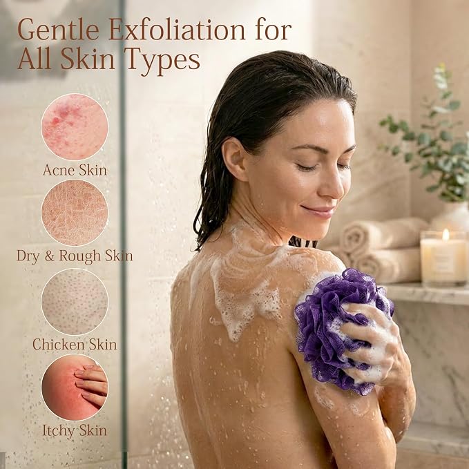 SheeChung African Net Sponge Authentic, Long Exfoliating Wash Cloths Shower Loofah Bath Sponge, 2 Pack Body & Back Scrubber for Women and Men (Neon Pink & Deep Purple)