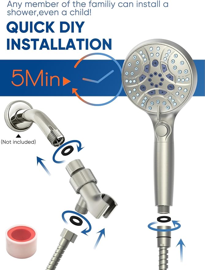 High Pressure Handheld Shower Head with Filter & ON/OFF Switch, Modern Nickel
