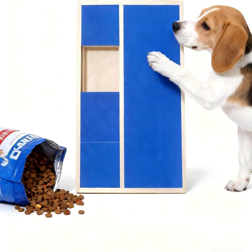 Dog Nail Scratch Pad with Treat Box, Solid Wood Nail Filing Board that Trims Nails Naturally Without Clippers for Dogs that Hate Nail Cutting, Indoor and Outdoor Training Tool (Blue) | Features removable interior dividers for flexible treat placement a...