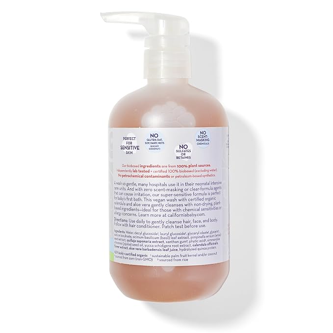 California Baby Super Sensitive Baby Shampoo + Baby Wash | 100% Plant-Based | Unscented Body Wash For Sensitive Skin | Hypoallergenic | 19 oz (2-Pack)
