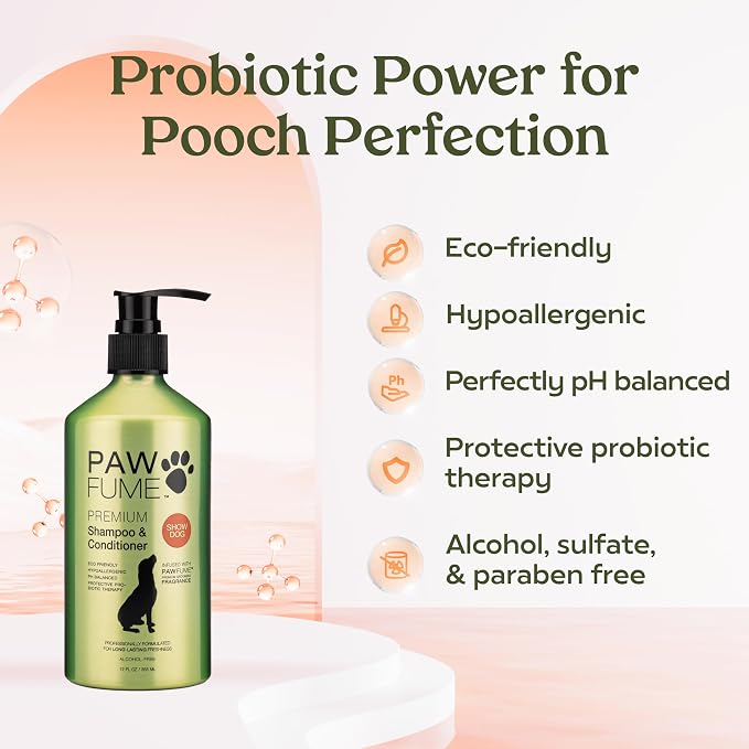 PAWFUME Deshedding Dog Shampoo and Conditioner, Show Dog, 4-Pack – Nourish & Detangle for Silky Soft Coat – Probiotic, Deep-Cleaning, pH-Balanced Formula – Salon-Quality Shampoo for Dogs