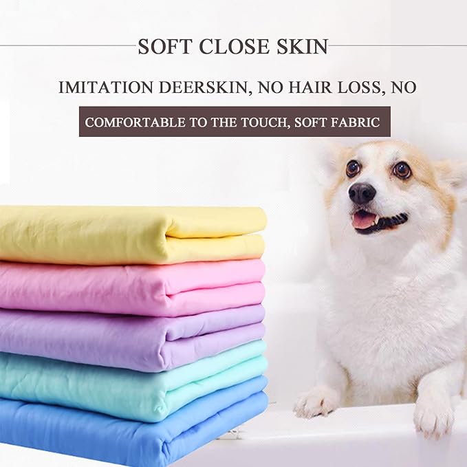 GabeFish 5 PCS Shammy Dog Towel, Quick Dry, Super Absorbent Towel for Cats, Pet Bath Towel for Drying Dogs (Random, 5 PCS)