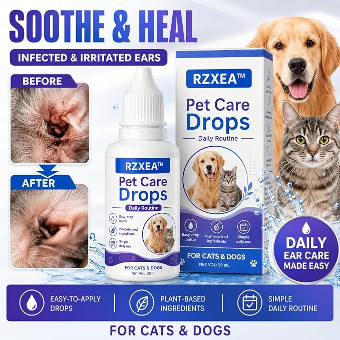 RZXEA Pet EarPro Drops, 2026 New Professional Ear Drops for Dogs and Cats, Relieves Itching (1 Bottle)