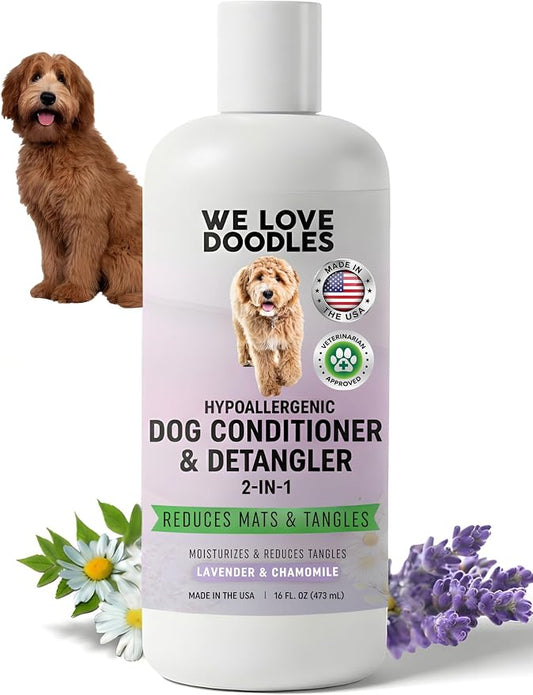 We Love Doodles Dog Conditioner & Detangler, 2-in-1 Conditioner for Allergies & Itching, Dog Lotion for Dry Itchy Skin, for Poodles & Doodles, Made in The USA, Lavender & Chamomile, 16 oz