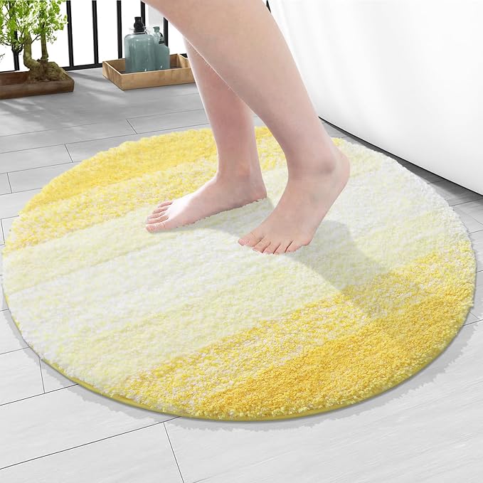 Arotive Microfiber Bathroom Rugs, Shaggy Soft and Absorbent Bath Rug, Thick Plush Machine Washable Dry Bath Mats for Bathroom, Tub and Shower, 24x24, Yellow, Round