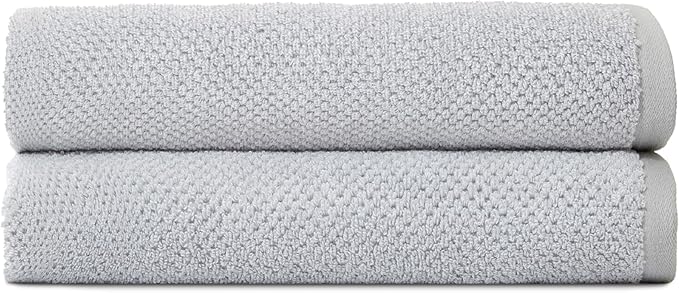 Cozy Earth Nantucket 60% Cotton 40% Viscose from Bamboo Bath Towel - 600 GSM Plush & Fast-Drying with Rice Weave Pattern - 2 Pack 30" x 58" Luxury Bath Towel - Harbor Mist