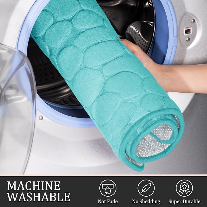 YIHOUSE Bathroom Rugs Mat Set, Memory Foam Bath Mat 5 Piece Teal | Non Slip, Water Absorbent, Washable, Bath Mat For Bathroom, Sink and Toilet