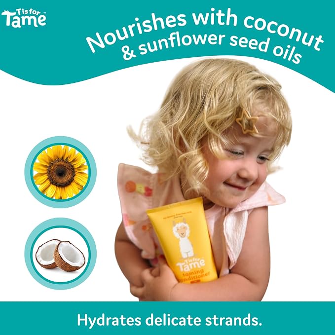 T is for Tame - Natural Curly Hair Conditioner for Kids with Jojoba & Sunflower Oil Detangles, Softens & Controls Frizz Plant-Based, Vegan & Hypoallergenic 5.07 fl oz (2 Pack) - Made in the USA