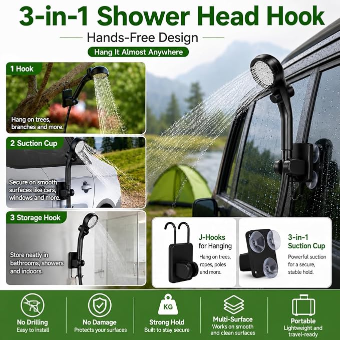 Portable Shower for Camping, 6000mAh Rechargeable Camping Shower with Intelligent LED Display, Foldable Bucket, 4 Spray Modes, IPX7 Waterproof Outdoor Camp Pump for Hiking, Travel, Car, Pet