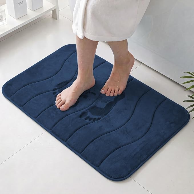 Flamingo P Memory Foam Bath Mat Rug, Non Slip Shower Mats for Bathroom,24x36,Navy