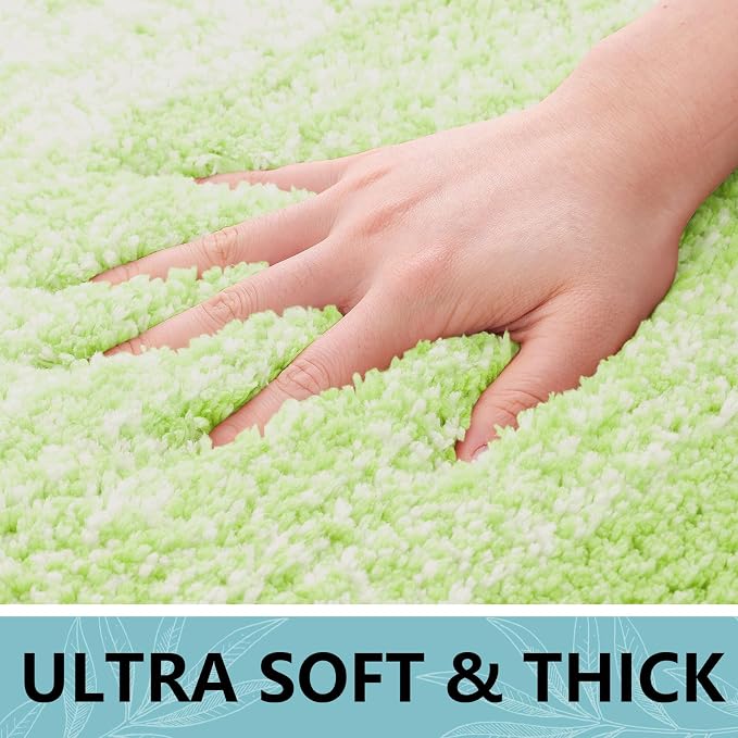 Arotive Microfiber Bathroom Rugs, Shaggy Soft and Absorbent Contour Toilet Rugs, Thick Plush Machine Washable Dry Bath Mats for Toilet Base, 24x16, Light Green, Rectangular