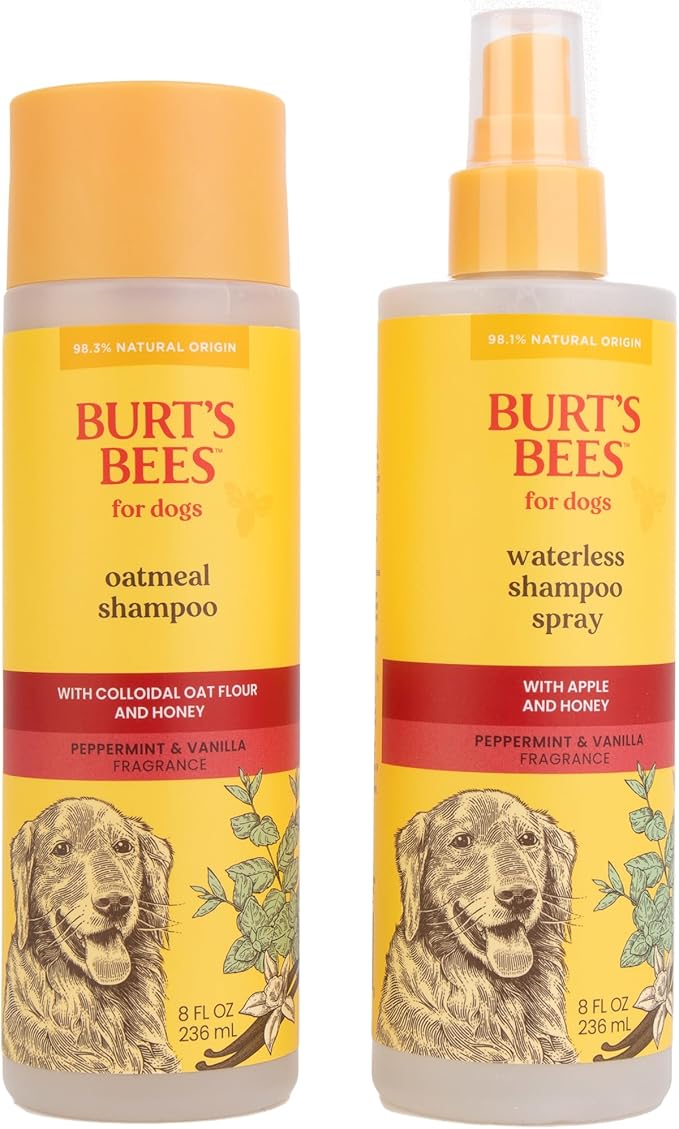 Burt's Bees for Pets Holiday Grooming Kit, Peppermint & Vanilla Fragrance | Oatmeal Shampoo and Waterless Dog Grooming Spray for All Dogs and Puppies | Cruelty Free, Made in USA, 8 Fl Oz