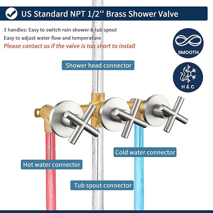 3 Handles Shower Faucet Set with Tub Spout Bathtub Shower Faucets Combo Set Shower System Complete Tub and Shower Trim Kit Brushed Nickel Shower Fixtures