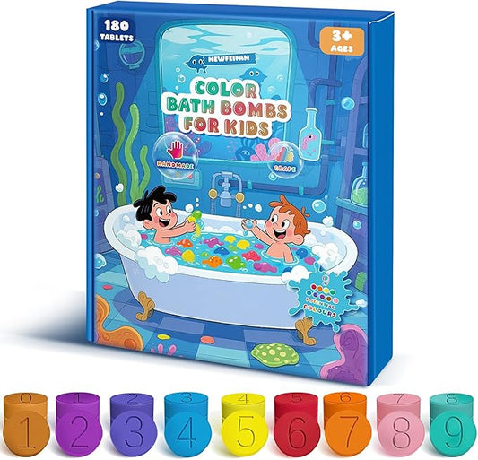 Bath Bombs for Kids, Boys & Girls Teen Easter Basket Stuffers, 180 Mini Color Tablets in 9 Bright Colors for Creative Bathtub Art Bath Toys Fun Colorful Bath Scientific Experiment for Boys Girls 3-12