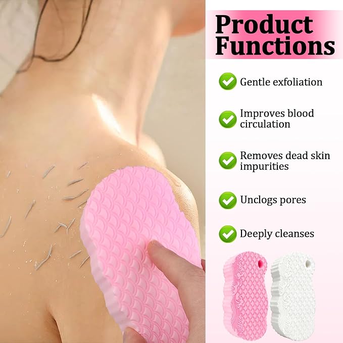 2Pcs Magic Exfoliating Bath Sponge, 3D Ultra-Soft Body Exfoliating Sponges, Deep Cleansing Dead Skin, Lanyard Bath Sponge for All Skin Types,Suitable for Both Men and Women (Pink+White)
