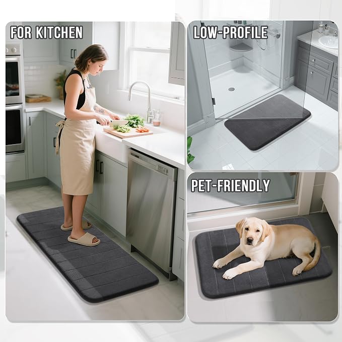 Yimobra Bathroom Runner 60"x24", Non Slip Memory Foam Bath Mat, Super Soft Water Absorbent Hallway Carpet, Machine Washable Rug for Vanity Tub Shower, Dark Gray