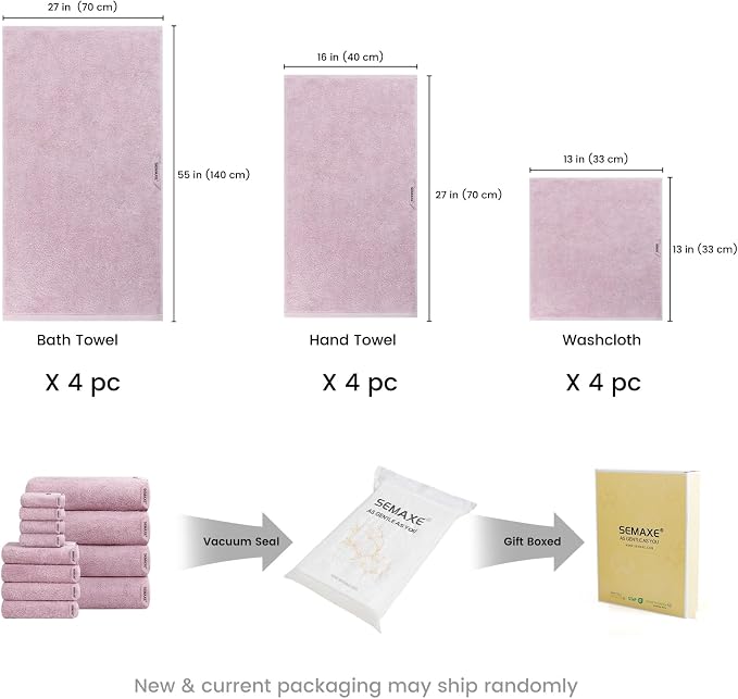 12-Piece Cotton Bath Towel Set with Hanging Loops for Bathroom, Purple | Balanced towel set for family showers, sink-side use, guest baths, and wash-day rotation, OEKO-TEX certified, easy care