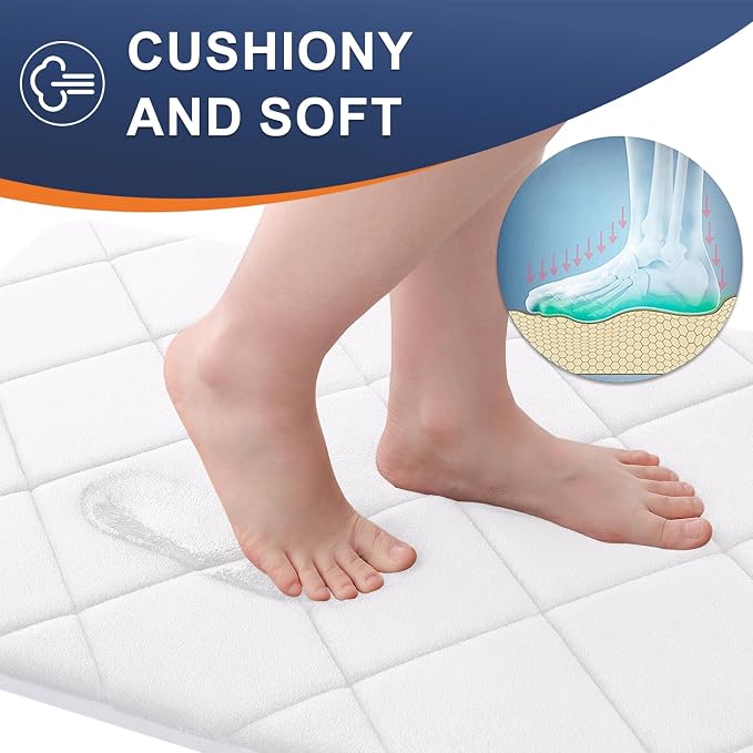 OLANLY Memory Foam Bath Mat 30x20, Ultra Soft and Absorbent Bathroom Rugs, Machine Washable, Comfortable Bath Carpet for Bathroom Floor, Tub and Shower, White
