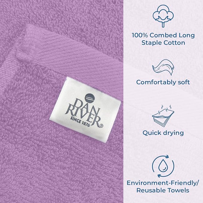 DAN RIVER Large Bath Towels Set of 4, 27 x 54 Inches, 600 GSM Larger & Lighter Weight Towels for Bathroom - Highly Absorbent & Quick Dry 100% Cotton Bath Towel Set for Home, Spa & Hotel - Lavender
