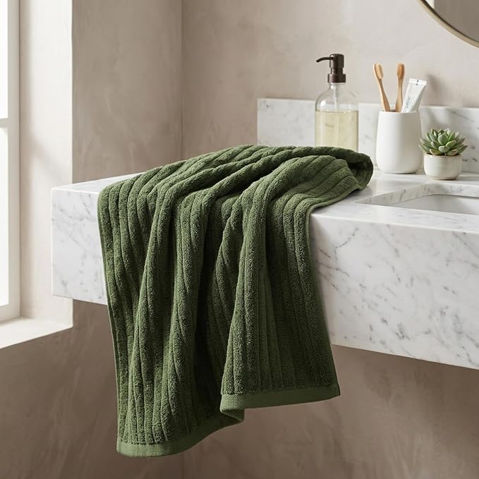 3 Piece Bath Towel Set, 40"x80" Bath Sheets,Olive Green | 1Bath towels 1Hand towels 1Washcloths，Microfibers，Extra-large size，Big and Tall users，Quick dry，Highly Absorbent