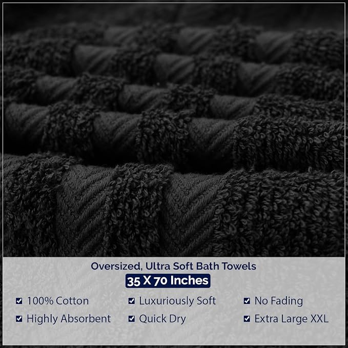 DAN RIVER 2 Pack Bath Sheets Extra Large 35x70, Large Bath Towels for Adults, XL Oversized Heavy Duty Towel Set, 600 GSM 100% Ring Spun Cotton, Soft Quick Dry, Black