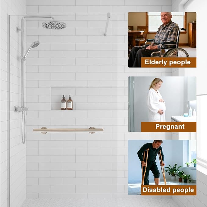 Grab Bar for Shower, Straight 2 Pack 24 Inch Handicap Grab Bars, 304 Stainless Steel Shower Handles for Bathroom, Safety ADA Grab Bars for Seniors, Disabled (Brushed Nickel)