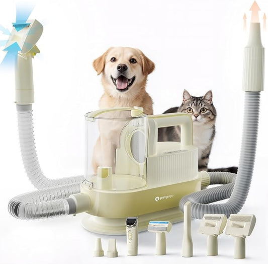 Dog Grooming Vacuum, Pet Grooming Vacuum with Clipper Nail Grinder, 2.5L Dust Cup Dog deshedding Brush with 7 in 1 Dog Grooming Kit,3 Settings Adjustable Speed and Temperature Control Blower