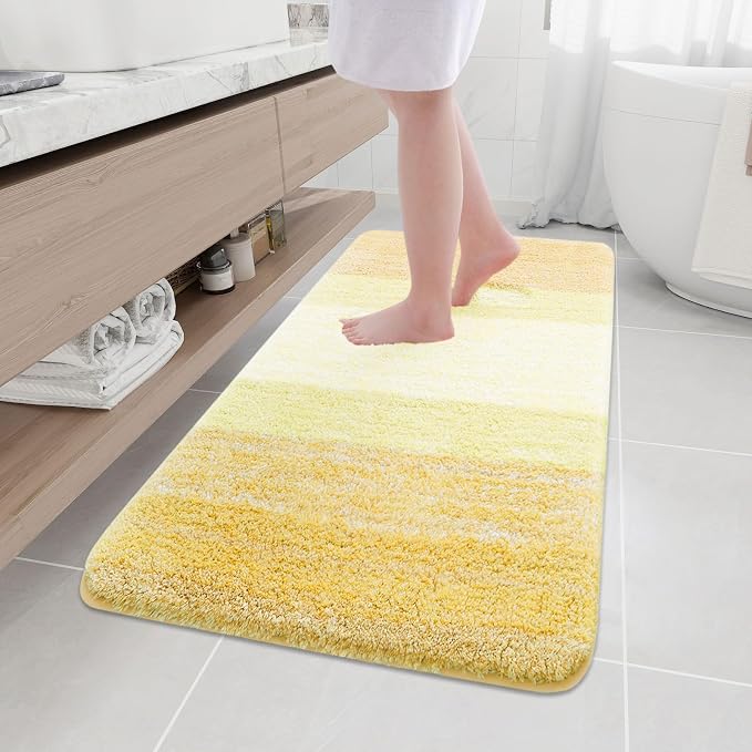 Arotive Microfiber Bathroom Rugs, Shaggy Soft and Absorbent Bath Rug, Thick Plush Machine Washable Dry Bath Mats for Bathroom, Tub and Shower, 54x24, Light Yellow, Rectangular