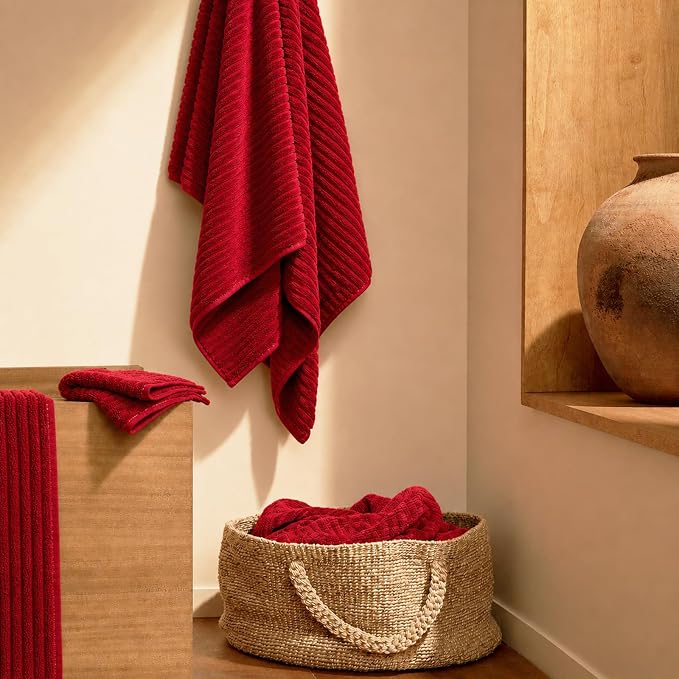 6-Piece Bath Towel Set - Includes 2 Extra Large Bath Sheets (40"x80"), 2 Hand Towels & 2 Washcloths - Premium Microfiber Quick Dry Luxury Towels for Bathroom (Red)