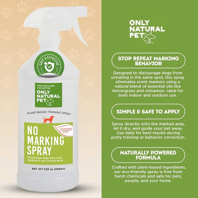 Only Natural Pet No Marking Spray & Deterrent for Dogs – Indoor & Outdoor Urine Prevention – Stain & Odor Eliminator – Potty Training Aid to Deter Peeing or Marking on Carpet & Furniture – 32 fl oz