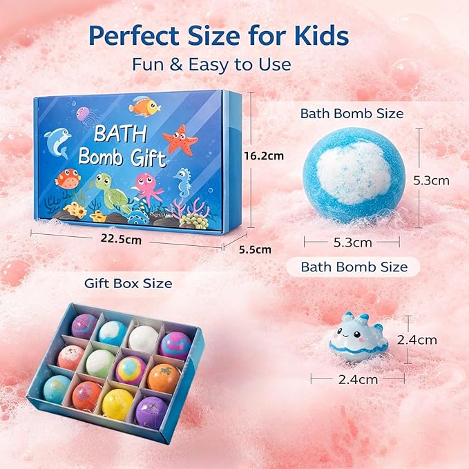 2026 New Bath Bombs for Kids with Surprise Inside, 12 Pack Kids Bath Bombs with Toys Inside Gift Set, Kid Bubble Bath Fizzy for Girls Boys & Toddlers with Bath Toys
