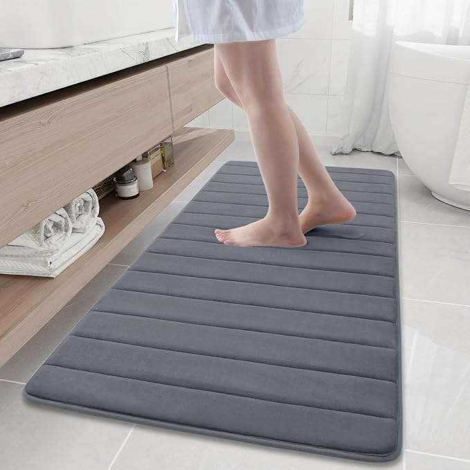 Buganda Memory Foam Bath Mat, 60" x 24", Ultra Soft Bathroom Rugs, Water Absorbent and Machine Washable Bath Rug Runner for Bathroom, Shower, and Tub, Dark Grey