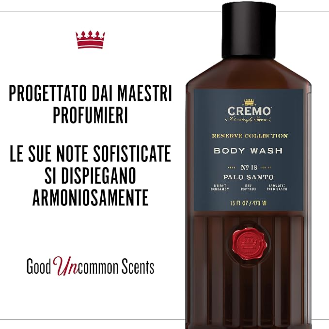 Cremo Body Wash for Men, Rich-Lathering Palo Santo, 16 Fl Oz (Pack of 12)