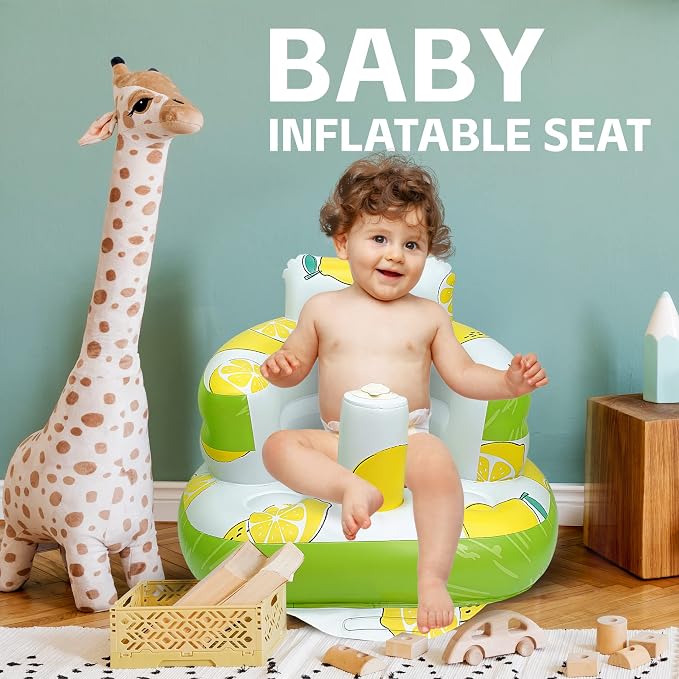 AirSwim Inflatable Baby Seat, Inflatable Baby Chair for Babies 3 Months and Up, Summer Blow Up Chair with Built in Air Pump, Infant Floor Seats for Learning to Sit, Palying, Camping, Lemon