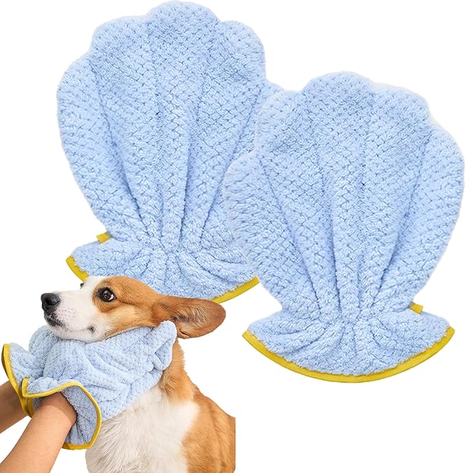 Pet Towel Dog Bath Towels for Drying Dogs,Microfiber Absorber Towel Dog Grooming Gloves for Cats Quick Drying Puppy Towel Gloves Small 2 Pack (10.6X8.2in)