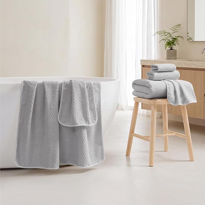 ecolook Microfiber Towel Set of 6, Gray | Ultra-Soft & Oversized, Absorbent & Quick-Drying | 2 Bath Sheets, 2 Hand Towels & 2 Washcloths