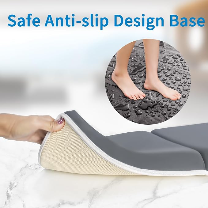 JJGoo Bath Kneeler with Elbow Rest Pad Set, 1.5 inch Kneeling Pad Mat for Bathtub Baby Bathing Parents, Painless Foam Mat with Toy Organizer Pockets, Non-Slip for Baby and Toddler Bathing，Dark Grey