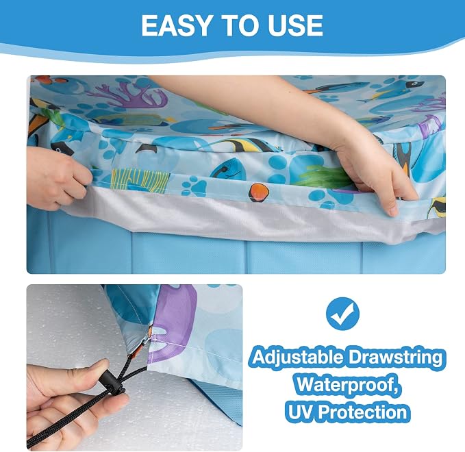 Foldable Round Dog Swimming Pool Cover for 63" Kid&Dog Pool | PVC Coating Waterproof, UV Protection, Leakproof Washable, Collapsible Outdoor Tub